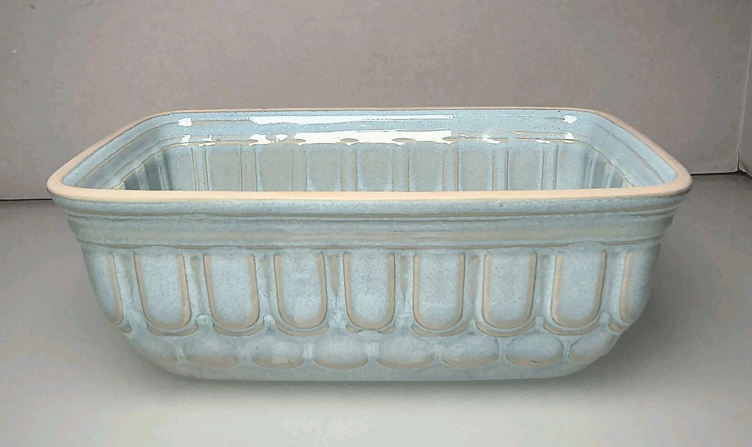 Anthropologie Ceramic Glazed Pottery Loaf Pan Pudding Jello Mold Robins Egg Blue
