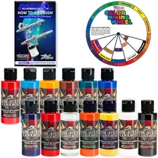 12 Createx Wicked Colors 2oz Airbrush Paint Set with Reducer & Color Wheel