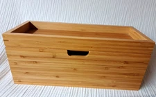 Bamboo Cable Storage Box Power Line Wire Management Organizer with Tray Lid