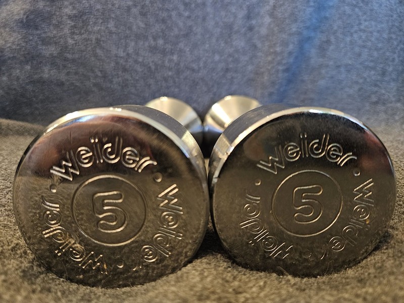 Vintage Joe Weider Chrome Dumbbells Screw On Weights Pair Of 2 - 5 Pounds Each