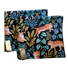 Christian Lacroix Set of 2 Tiger Jungle Leaves Bath Towels Black NWT