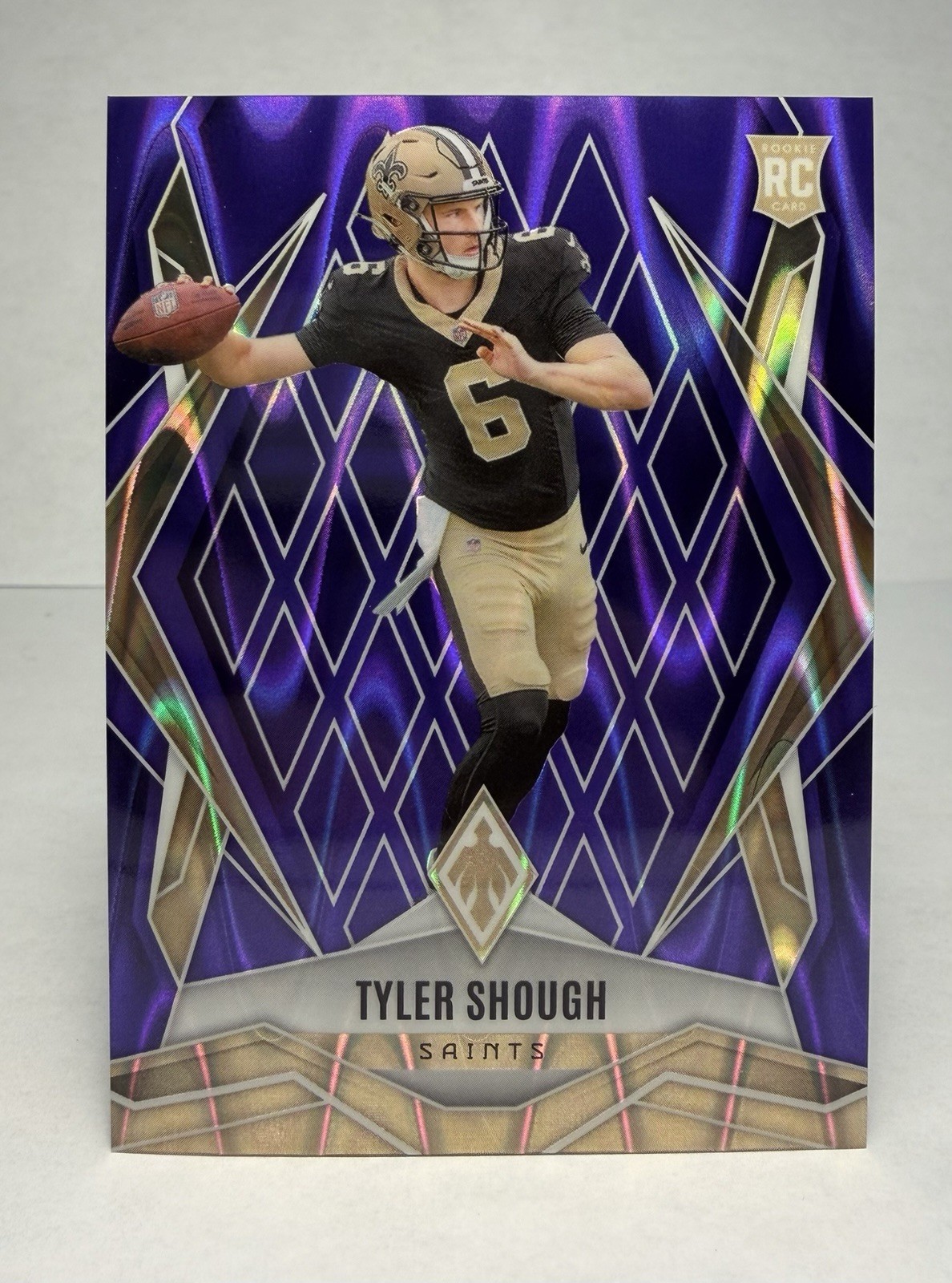 2025 Panini Phoenix Tyler Shough /49 Rookie Purple Seismic RC #169 Saints  