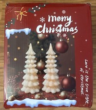 Resin Christmas Tree Figurines, 2 Piece Set Glitter Dusted Tabletop White/Silver