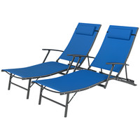 Outsunny Set of 2 Garden Sun Loungers, Folding Chaise Lounge Chairs, Blue