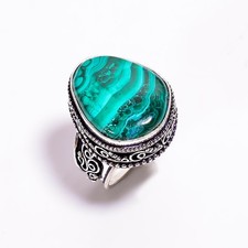 Trendy Natural Malachite Gemstone 925 Sterling Silver Jewelry Handmade Ring 6 US