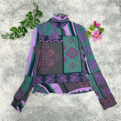 Etro Women Top M Made In Italy All Pattern Turtleneck Cut And Sew Paisley Purple