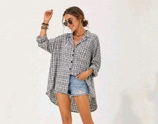 Show Me Your Mumu Lorolei Oversize Tunic Top Crinkly Plaid Hi-Low Hem Size XL