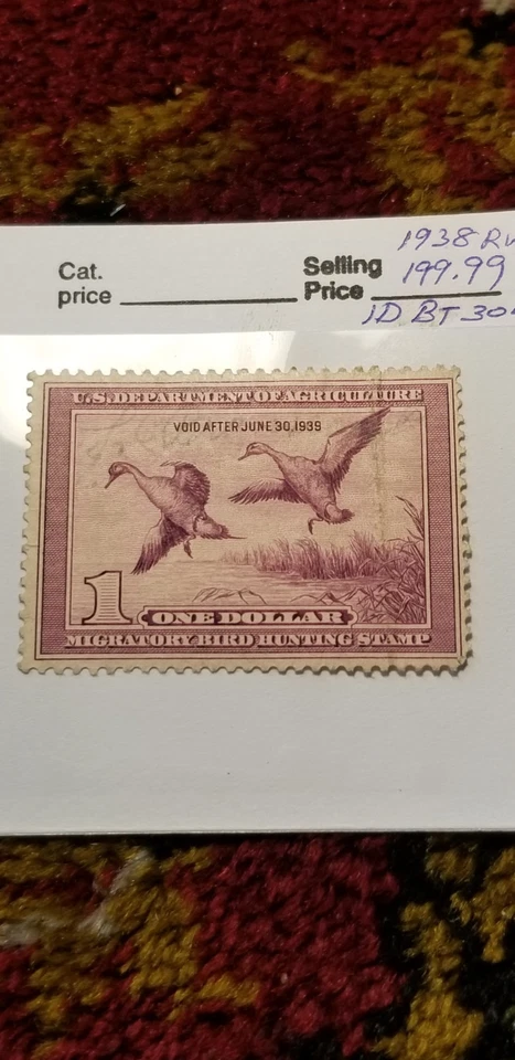 USA 1938 $1 Duck Hunting Stamp Scott#RW5 Rare Find IDbt301. - Image 2 of 3
