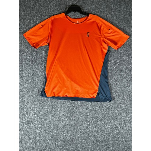On Cloud Performance Running Short Sleeve Training Shirt Orange Blue Mens XL