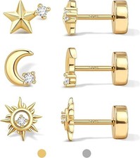 14K Gold Plated 925 Sterling Silver Posts Pair of Flat Back Stud Earrings for Wo