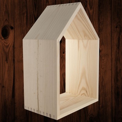 Kleines Kiefer Holzhaus Formregal ohne Rückwand | B15 x T13 x H25 cm