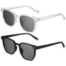 2pcs Sunglasses for Women Men, PC Square Sunglasses, Transparent Black