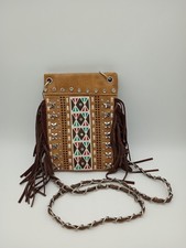 Crossbody Faux Leather Western Bag Fringes Studs and Rhinestones 8 Inch Colorful