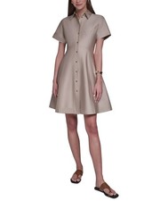 Halston Short Sleeve Button-Up Sateen Shirtdress Women's
