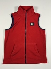 CAT Caterpillar Youth Fleece Vest Boys Medium 10-12 Red Full Zip Logo Outdoor
