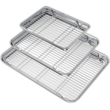Baking Sheet with Rack Set 3 Pans  3 Racks Stainless Steel Cookie Cooling Non