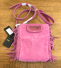 NWT Maje Mini M Bag Rose Fonce Pink Suede Fri...