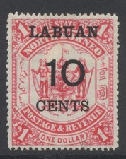 North Borneo Labuan 1895 10c on $1 SG76 Mint Cat &pound;11