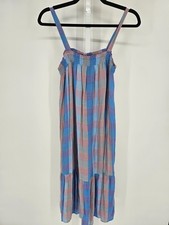 LOFT Womens Sz MP Petite Knee Length Sleeveless Smocked Dress Plaid Purple Pink