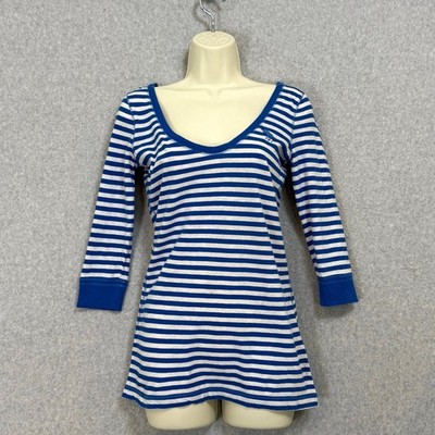 Vtg Y2K Abercrombie & Fitch Scoop Neck Striped LS Top Size S Logo Preppy Coastal