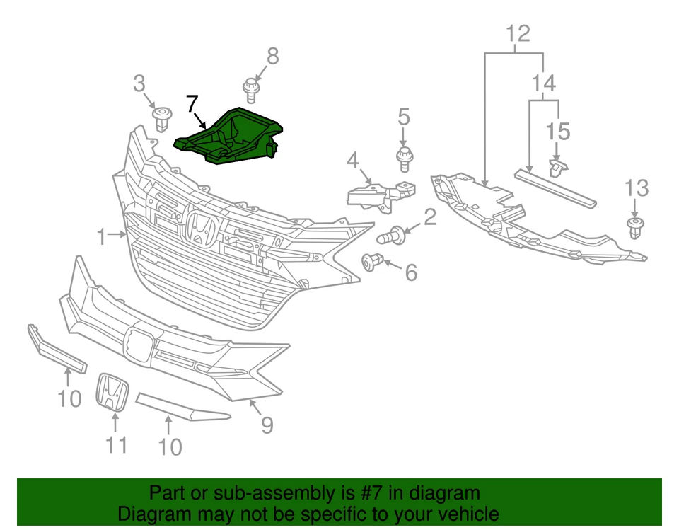 Honda HR-V 2016-2018 genuino - viga parrilla delantera central (superior) 71150-T7J-H00 Foto 2 de 3