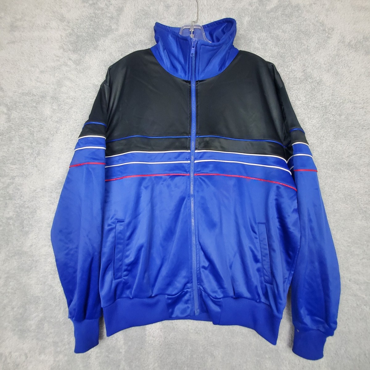 Vtg 70s Mens Cheetahs Track Jacket Sz XL Blue Black Full Zip Mock