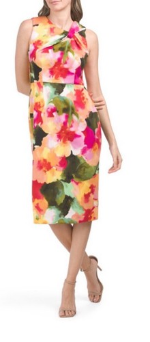 $110 Donna Ricco Orange Floral Twist Front Midi Dress NWT Sz 6