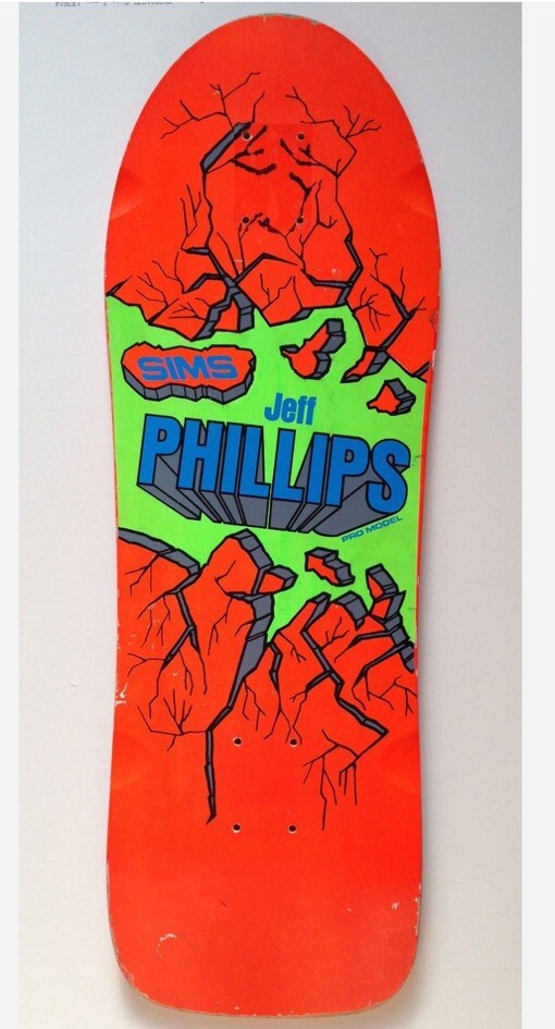 Vintage NOS 80's SIMS JEFF PHILLIPS Mini Model Skateboard DIE CUT