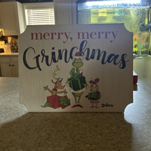 Dr Seuss The Grinch Merry Merry Grinchmas Insegna in legno - Foto 1 di 1