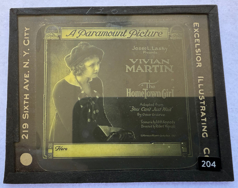 MAGIC LANTERN SLIDE MOVIE THE HOMETOWN GIRL VIVIAN MARTIN PARAMOUNT 1919 RARE