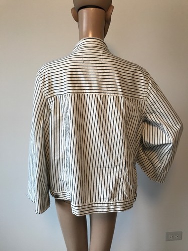 Nuevo Con Etiquetas Quién Qué Ropa 100% Algodón Rayas Chaqueta Abrigo Bordes Deshilachados Botones L - Imagen 6 de 12