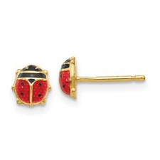 14k Yellow Gold Enameled Ladybug Earrings