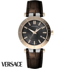 Versace VE2B00221 V-Race black silver rose gold brown Leather Men's Watch NEW