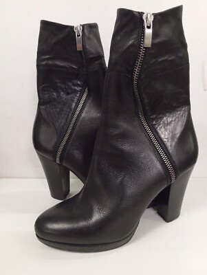 BP PRIVATE  BLACK LEATHER ANKLE BOOTS WITH STUDS AND ZIP SIZE 37     