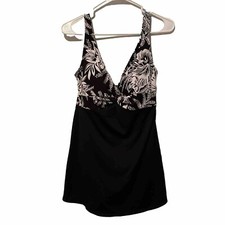 Vintage Roxanne Bra Size One Piece Skirted Swimsuit Size 12 36DD Black White