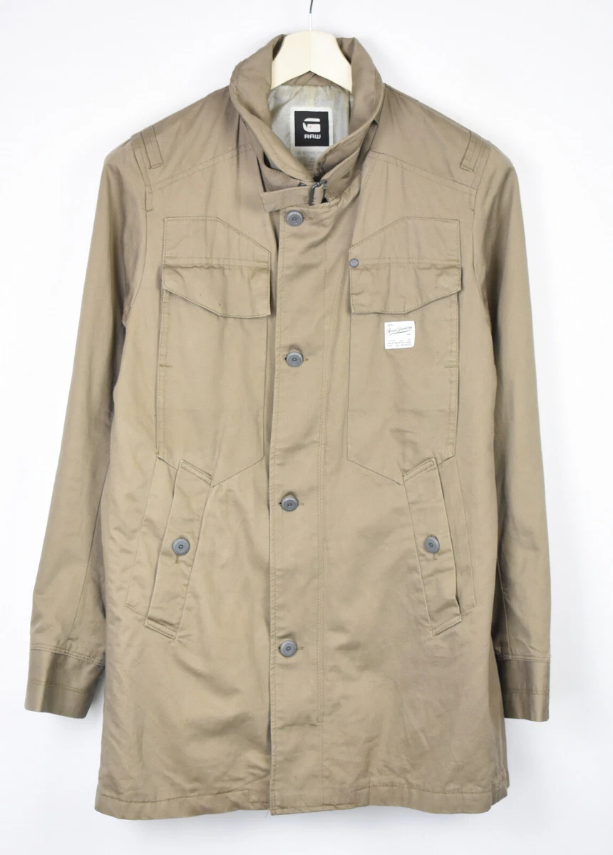 G-STAR RAW Fleet Garber Trench Jacket Mens MEDIUM Linen Blend Mid Length Brown