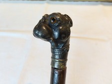 Antique bronze Boxer Dog walking stick cane with glass eyes