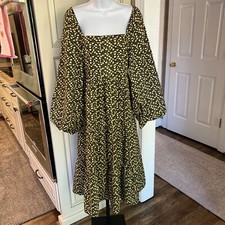 Nasty gal floral midi dress sz 4 green black yellow square neck NWT