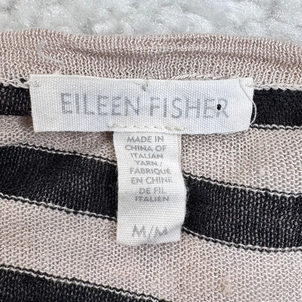 Suéter Eileen Fisher Negro Tostado Orgánico Lino Rayas Cuadrado Top Mujer Mediano Foto 4 de 4