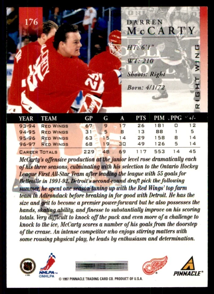1997-98 Pinnacle Darren McCarty Detroit Red Wings #176 - Image 2 of 2