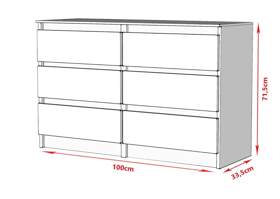 Kommode mit 6 Schubladen Sideboard Schubladenschrank Kleiderschrank Weiß Schwarz - Bild 4 von 4