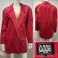 Women's Vintage Ogge Pelle Red Suede Double Breasted Large 80s Blazer Jacket