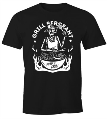 Herren T-Shirt grillen Spruch lustig Grillseargent Born to Grill Skelett Skull