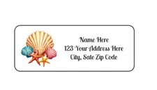 30 Beach Seashells PERSONALIZED RETURN ADDRESS LABELS 1 in X 2 5/8 GLOSSY