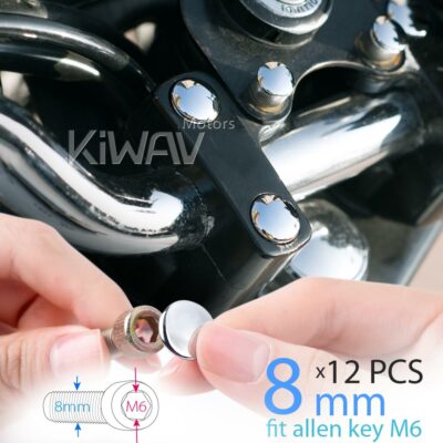 KiWAV chrome bolt cap screw cover fits 8mm bolt (6mm allen key) 12pcs/pack ε