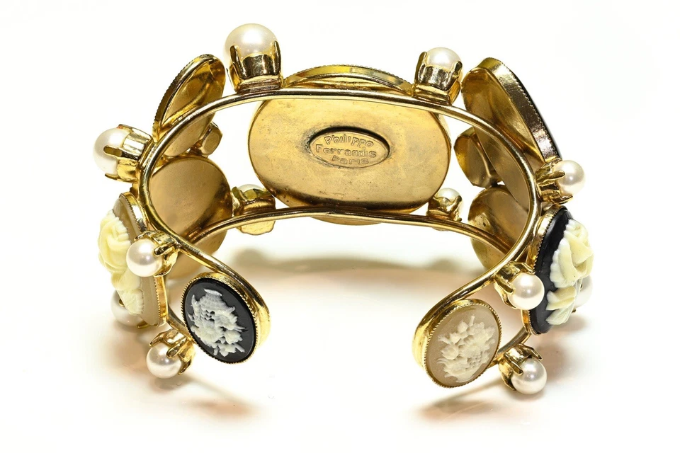 Philippe Ferrandis Paris Flower Cameo Pearl Cuff Bracelet - Image 3 of 3