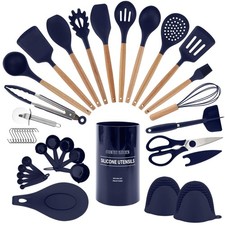 Silicone Utensil Set 38 Piece Non Stick Wood Handles Mint Country Kitchen Baking