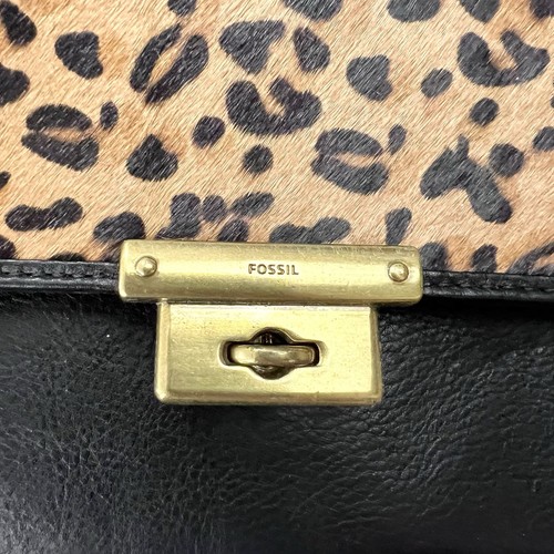 Fossil Leather Pony Calf Hair Leopard Leopard Memoir Wristlet Clutch Purse - Imagen 3 de 8