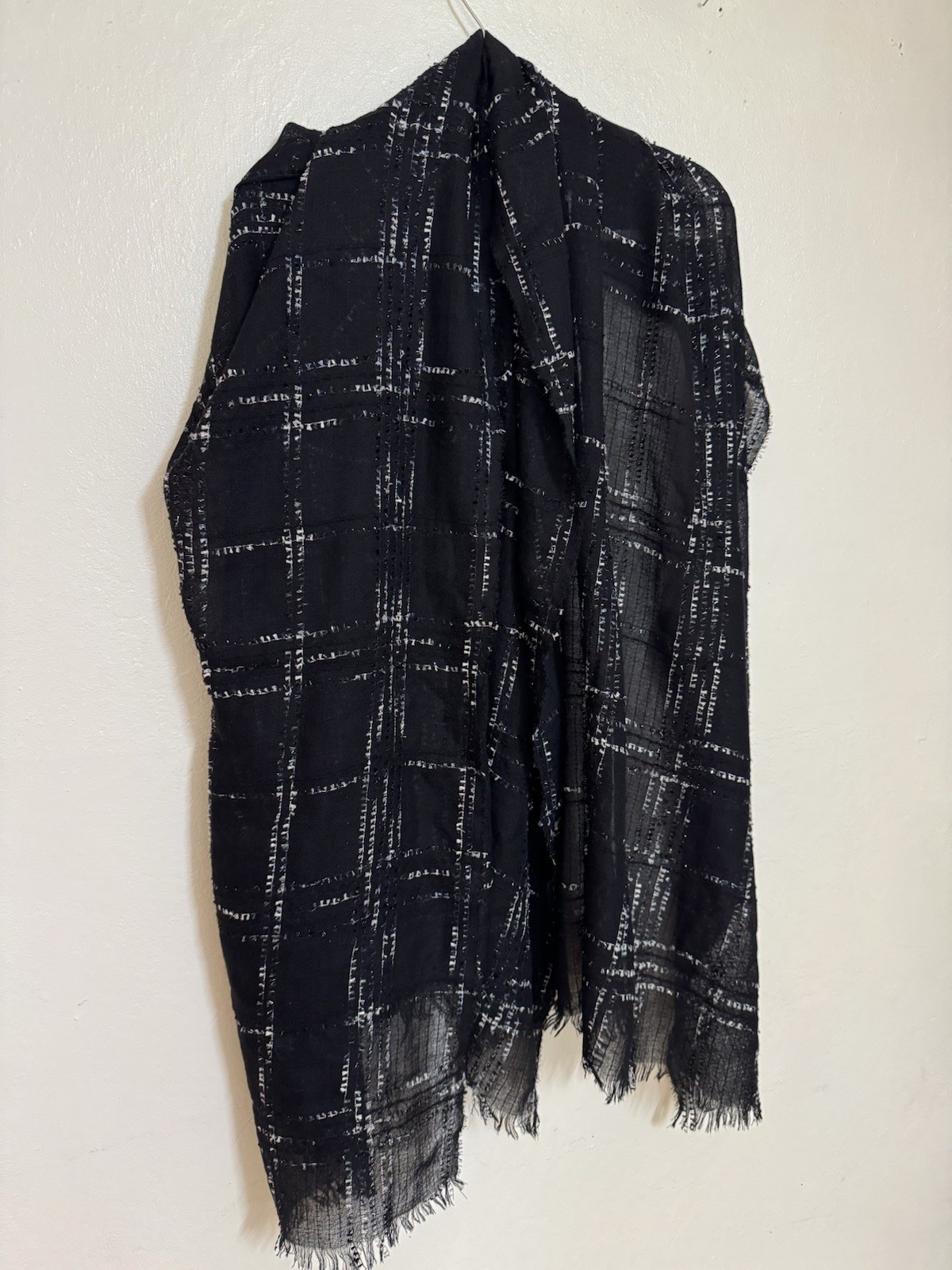 Rectangular Checks Sparked Cashmere Black Scarf W… - image 1