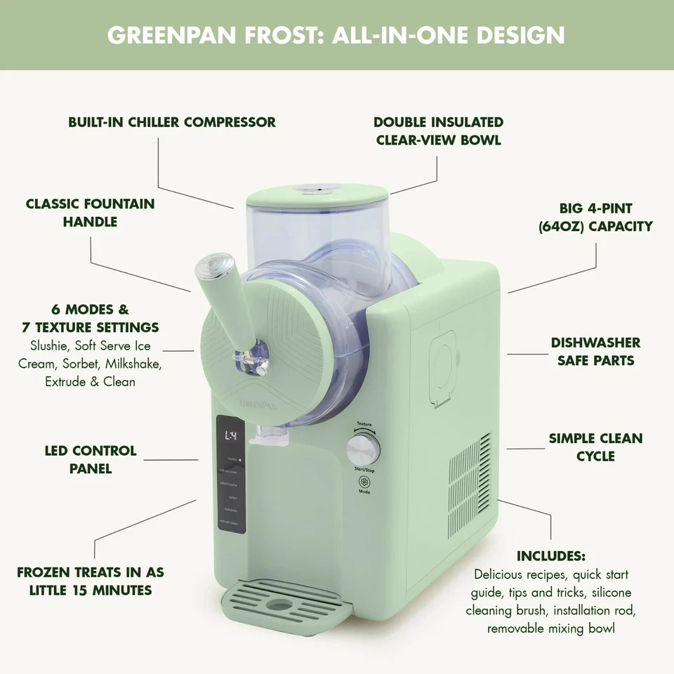 GreenPan Frost 6 в 1 мороженое и замороженные напитки, фисташки - Изображение 4 из 4